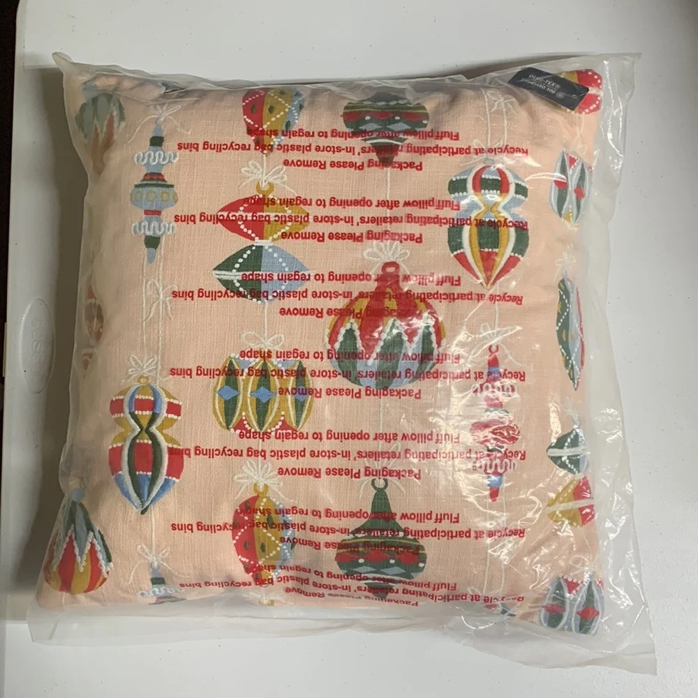 Threshold Embroidered Ornament Square Christmas Throw Pillow in Blush